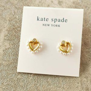 Kate Spade Gold Shining Spade Pearl Stud Earrings NEW w/dust bag